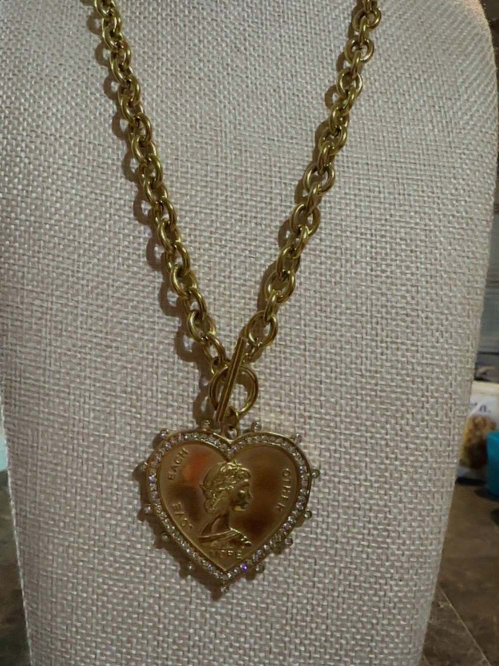 Gold Heart Pendant Necklace with Coin Medallion